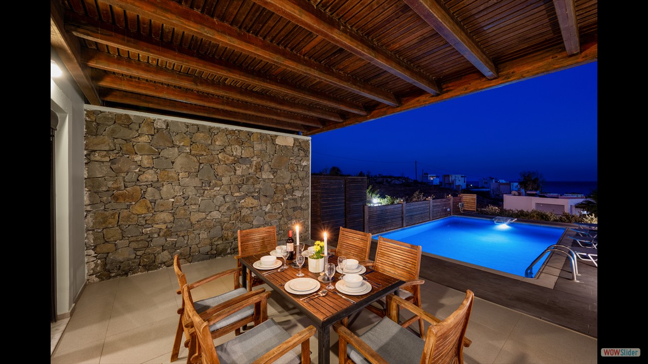 Gonos Villa B terrace at night